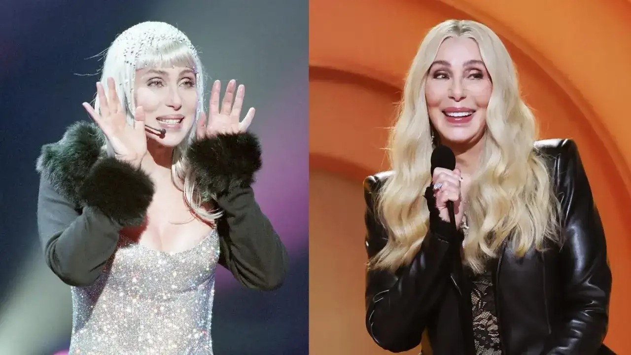 Cher w błyszczącej kreacji i skórzanej kurtce, pokazuje, że wiek to tylko liczba.